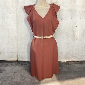 H&M Midi Dress Size 6, Belt not included EUC Brick Red Flutter Sleeves, Viscose